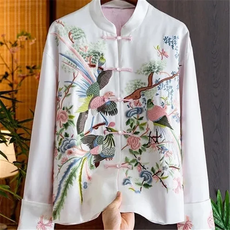 Spring Autumn Chinoiserie 2024 New Fashion Loose Coat Embroidery Coil Buckle Women Tops New Chinese Style Female Outerwear