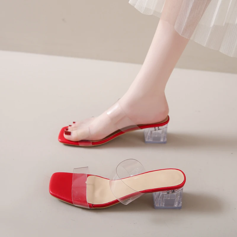 Summer Women Pumps Sandals PVC Jelly Slippers Open Toe High Heels Women Transparent Perspex Slippers Shoes Heel Clear Sandals