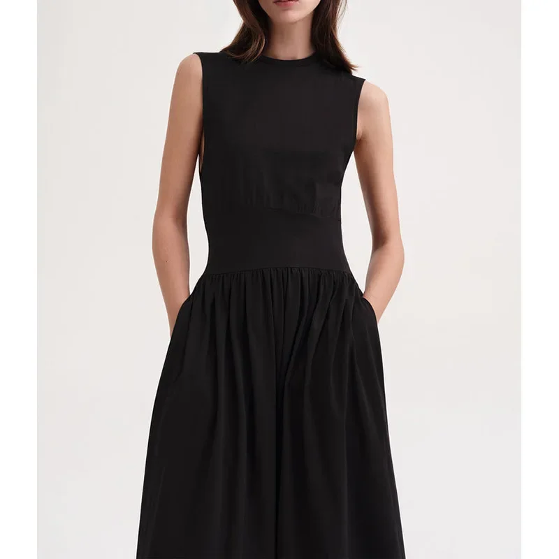 Fashion New Brand TT-Sleeveless Round Neck Dress Pleated Waist Tight A-Line Skirt, Classic High Quality Summer Tops Clothing