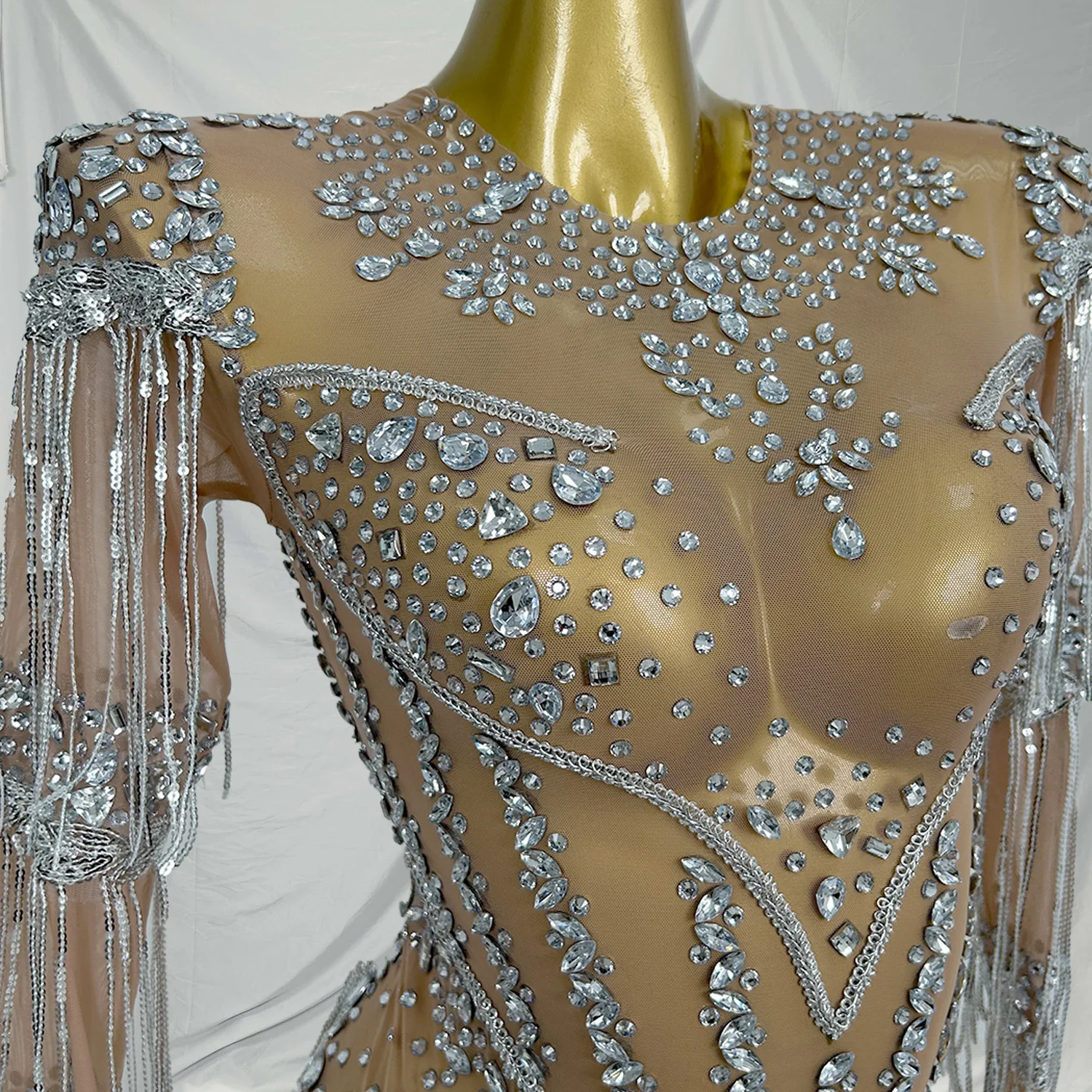 

Yixing Sequine Tassel Diamonds Bodysuit Pole Dance Leotard Festival Costume Women Club Outfits Showgirl Performance Jumpsuits