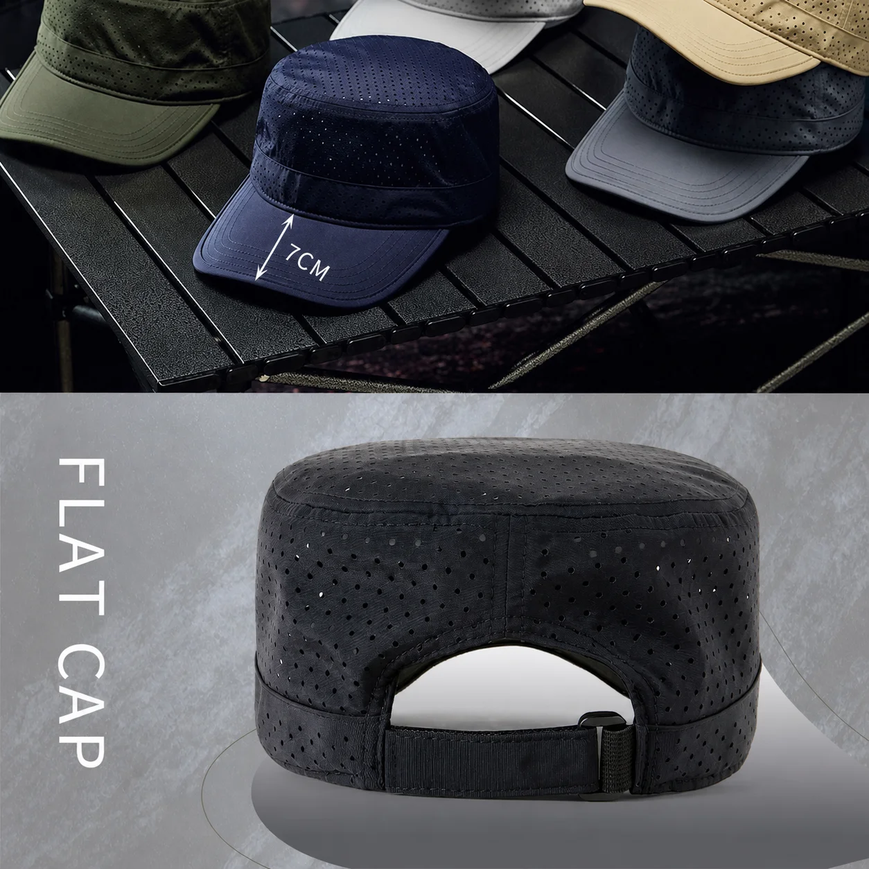 Adjustable Peaked Cap Perforated Breathable Summer Hat Outdoor Casual Hat Skin-Friendly Men'S Flat Top Cap For Fishing Jogging
