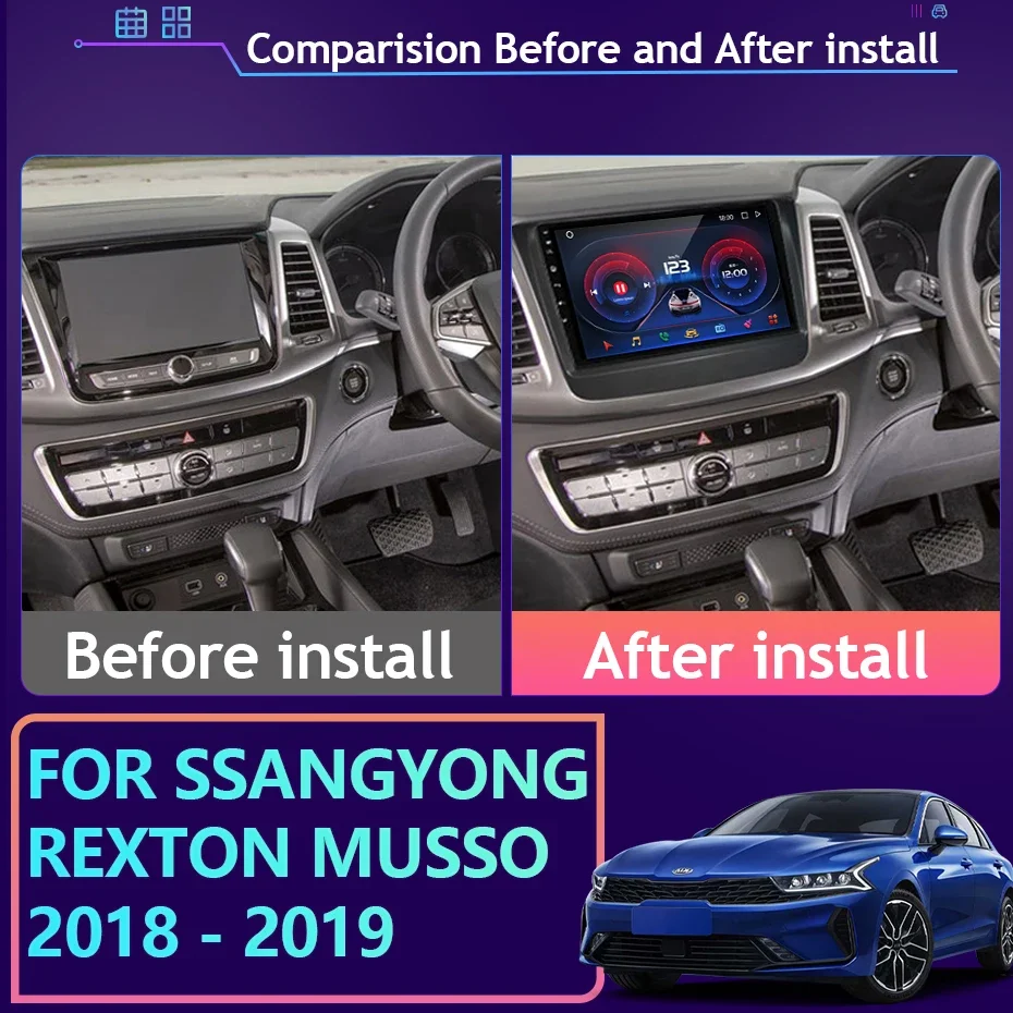 Car Radio Carplay For Ssangyong Rexton Musso 2018 - 2019 Navigation GPS Screen Android Auto Stereo 4G No 2din 5G  Wifi Bluethood