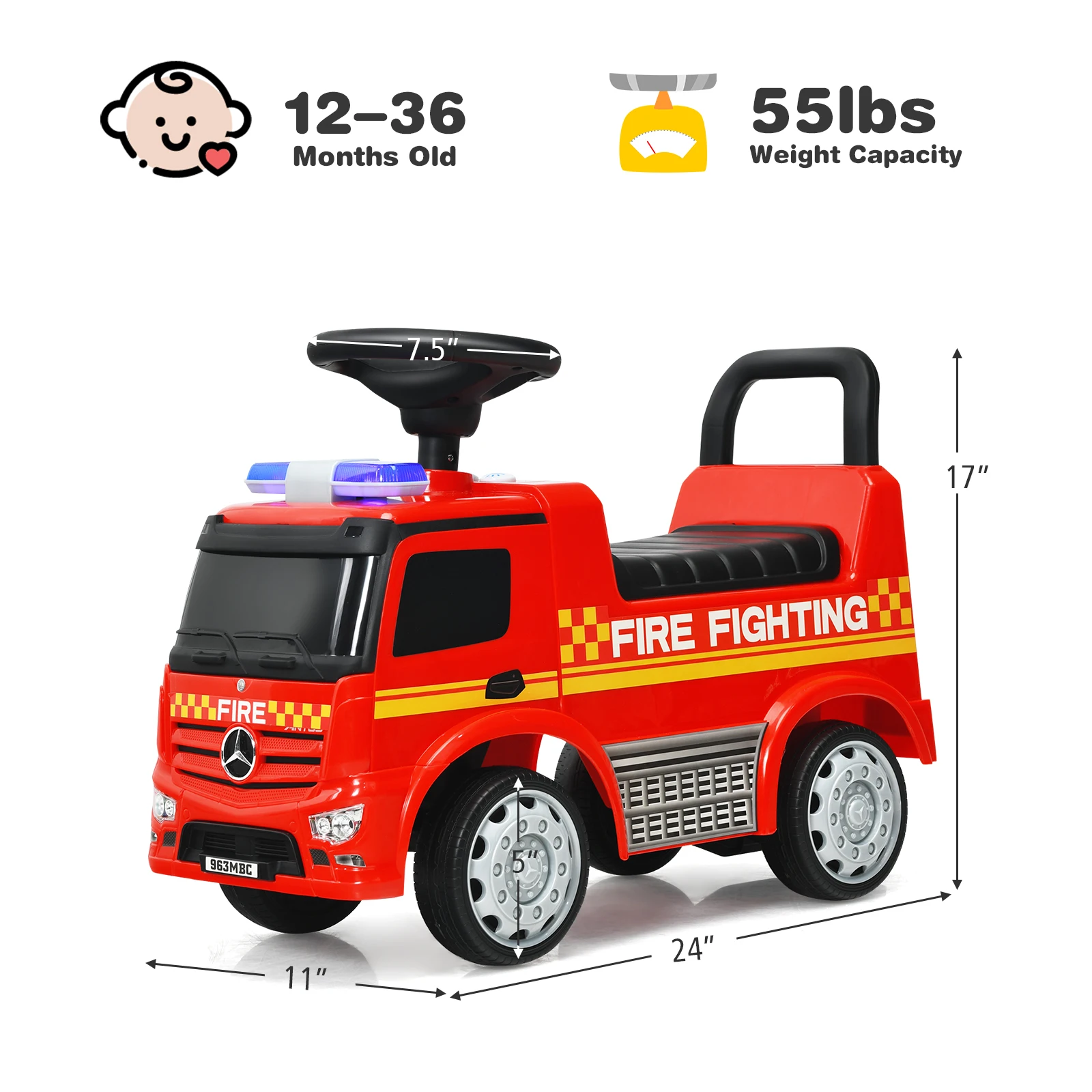 Kids Ride On Fire Engine Licensed Mercedes Benz Push and Ride Racer Red