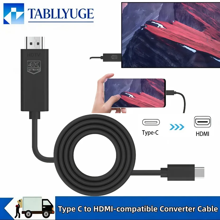USB Type C to HDMI-compatible Cable 4K HD Video Converter Mu