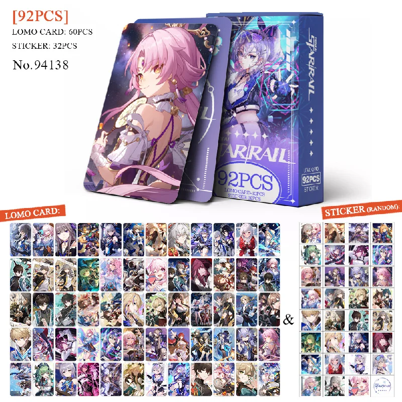 92Pcs/Set Anime Honkai:Star Rail Decor Laser Glitter Card Photocard HD Printed Lomo Album Photo Card Fans Collection Postcard