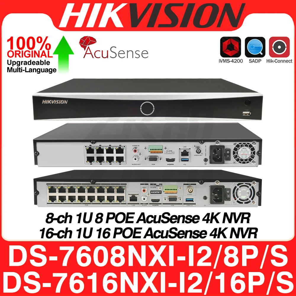 

Hikvision 4K NVR DS-7608NXI-I2/8P/S DS-7616NXI-I2/16P/S 8/16CH 8/16POE Acusense 2 SATA AI By Camera/NVR Network Video Recorder