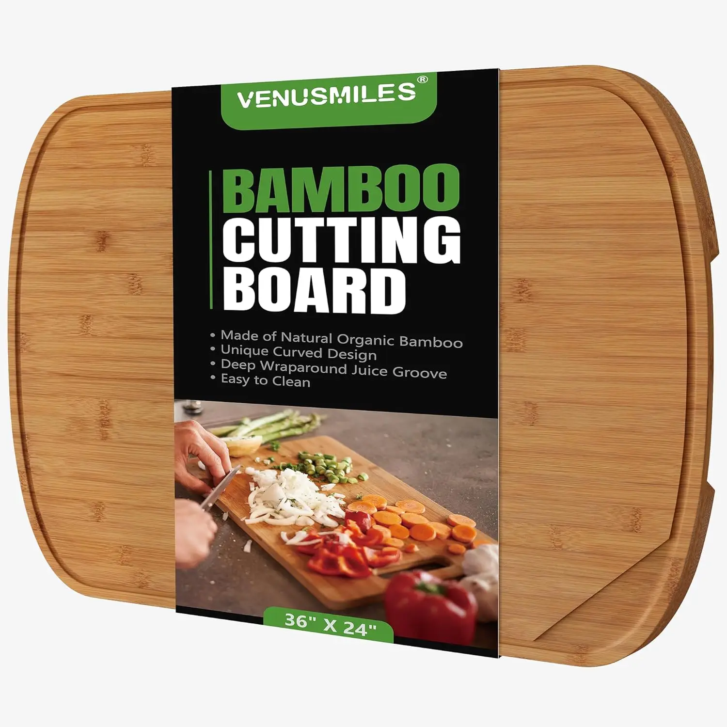 24 Bamboo Cutting Board For Kitchen, Stove Top Cover Extra Large Noodle Board With Handle, Butcher Block Chopping Board With