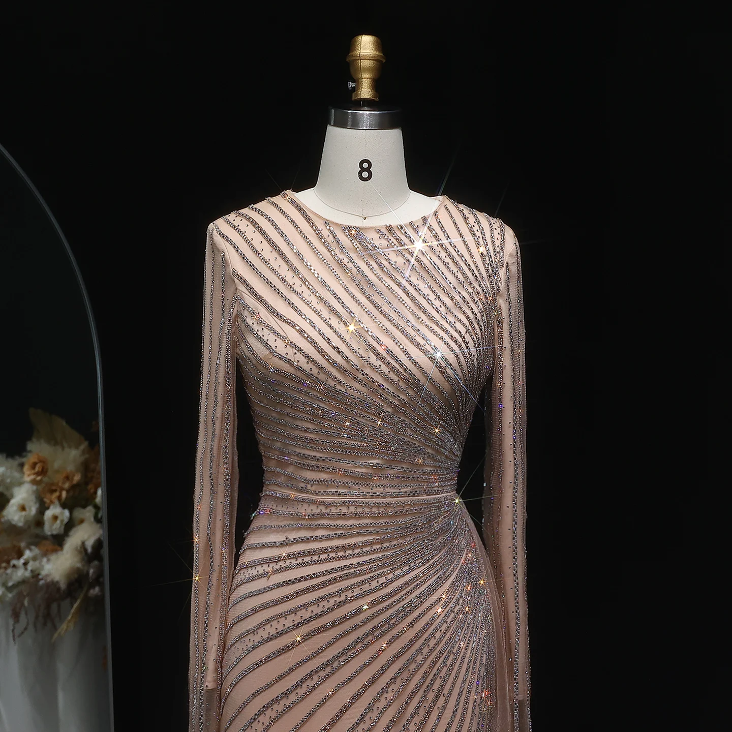 Sharon Said Luxuriöses Graublaues Meerjungfrauen-Abendkleid mit Seitenrock in Roségold für Damen, Hochzeitsfeierkleid 2026 SS113 Maßanfertigung – Detail 6