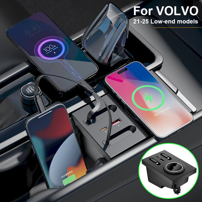 

Magnetic Adsorption Wireless Charger For Volvo XC60 XC90 S60 S90 V60 V90 USB Type-C Wire Super Fast Charging Explansion dock