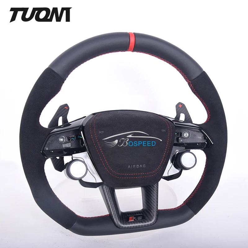 Custom Smooth Spliced Alcantara Full Leather Steering Wheel For Audi A6 A7 RS6 C8 RS7 C7 A4 S5 S6 RS3 RS5 B9 B9.5 R8 TT