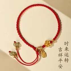 Chinese Style Hand-Woven Red Rope Bracelets for Women 2026 Peach Blossom Charms Jewelry Girls Gifts