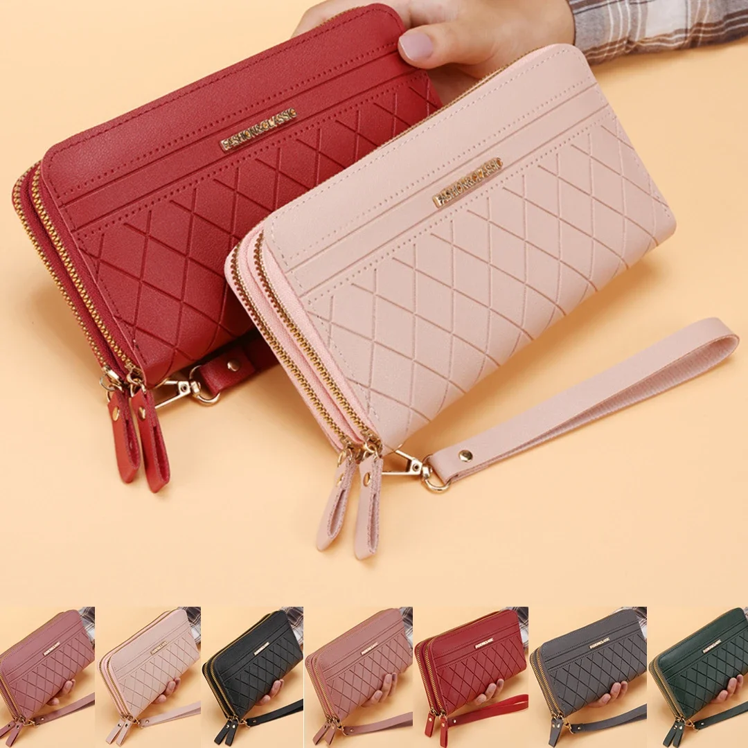 Double Zipper Long Wallet for Women Simple Female Purses Coin Purse Card Holder Fashion Retro Luxury Money Phone Bag Monedero