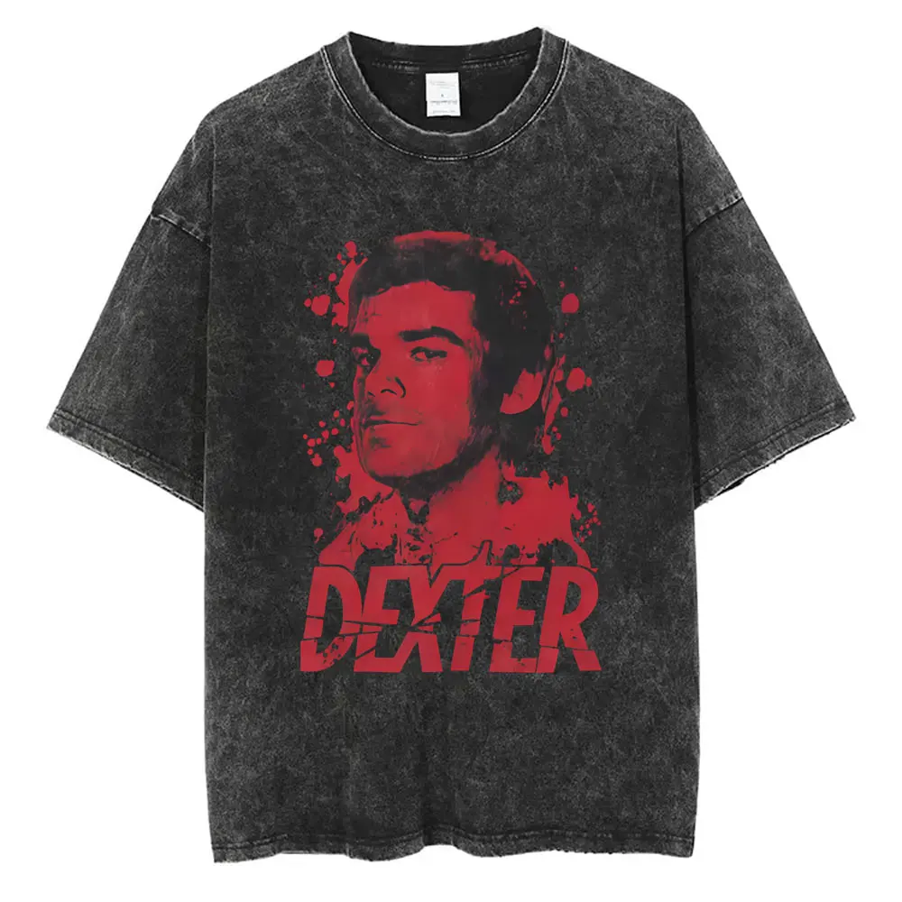 

Washed Vintage TV Play Dexter Morgan Face Graphic T-shirts Men Women Fashion Casual Oversized Short Sleeve T Shirts Fans Gift