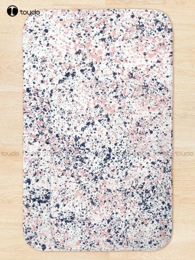 Navy Blue And Blush Pink Ink Spatter On White Bath Mat Hotel Bathroom Mat