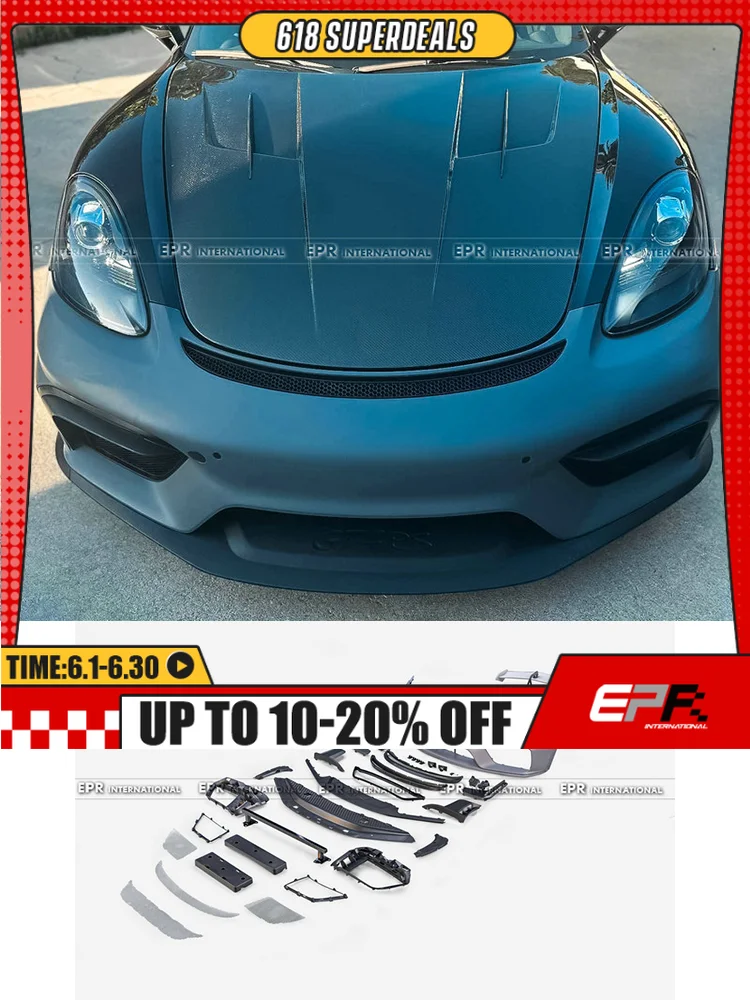 

For718 Boxster Cayman 982 | GT4RS Style Full Body Kit w/Rear GT Spoiler (Primed) - High-Quality FRP Material