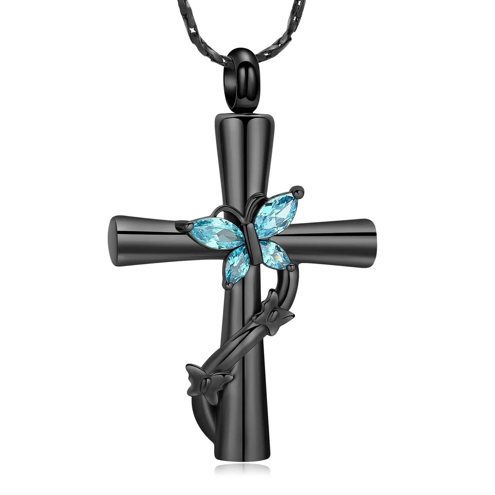 Butterfly Cross Urn Necklace Cremation Jewelry for Ashes Stainless Steel Memorial Pendant Funeral Keepsake Gift for Women Girl