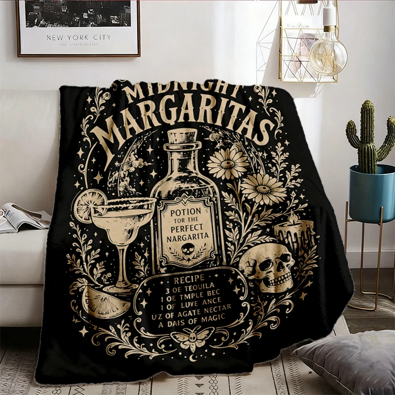 Vintage Midnight Margaritas Flannel Blanket, Practical Magic Flannel Throw, Girls Tequila Cozy Blanket