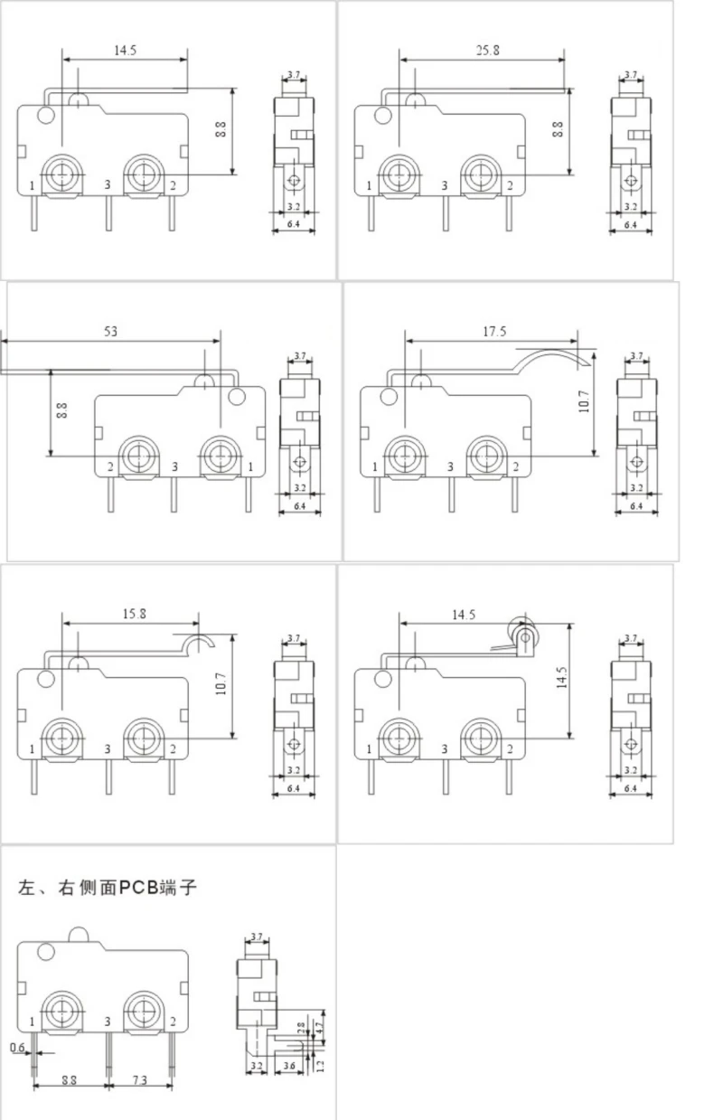 KW12 Reiseendschalter-Kontakt-Knopf KW11-3Z-2 Mikroschalter mit geradem Schaft, dreipolig, 5A 125V/250V – Detail 9