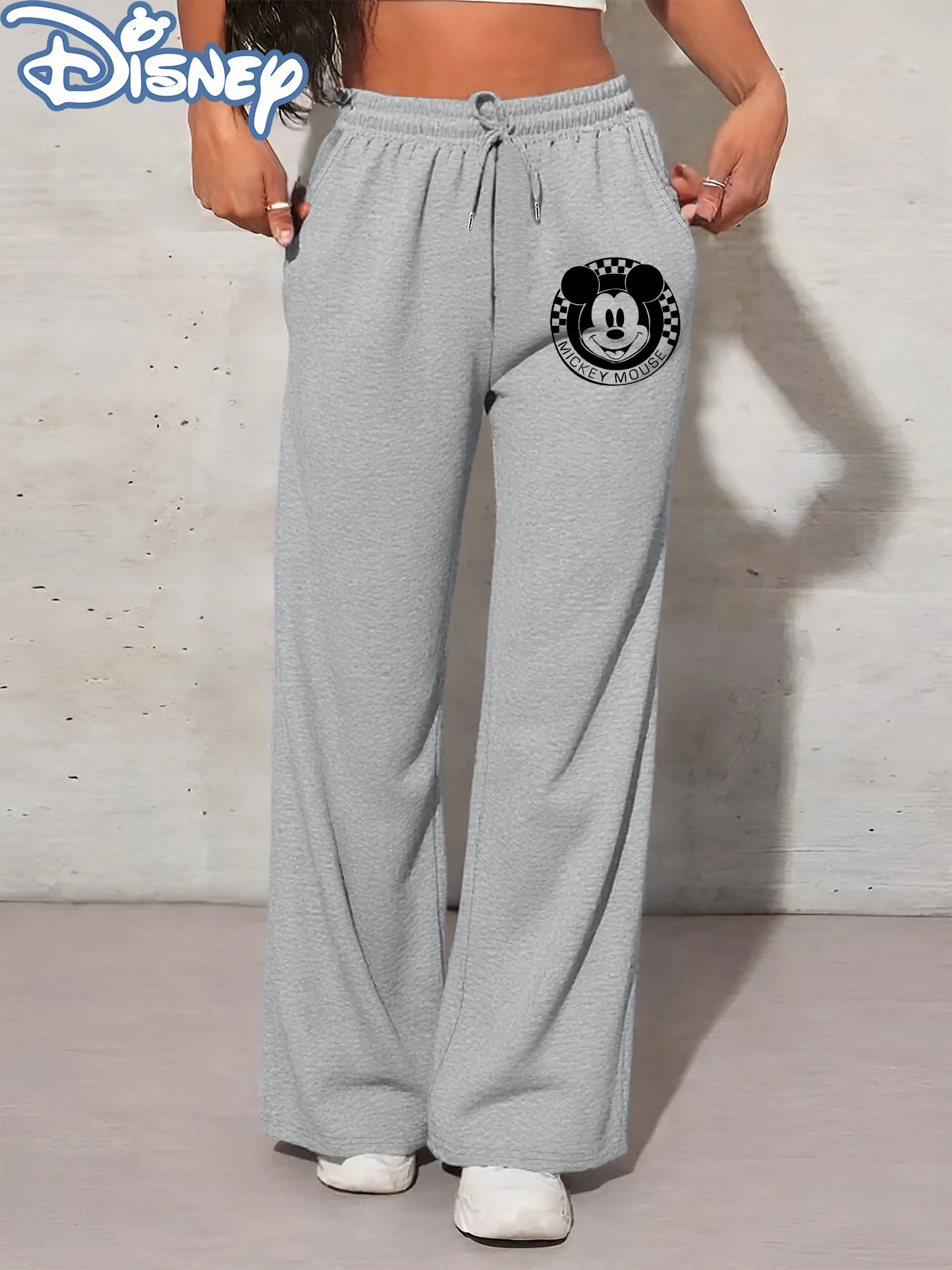 

Женские прямые спортивные штаны с Микки Маусом Disney, повседневные модные осенне-зимние флисовые спортивные штаны, уличная одежда больших размеров