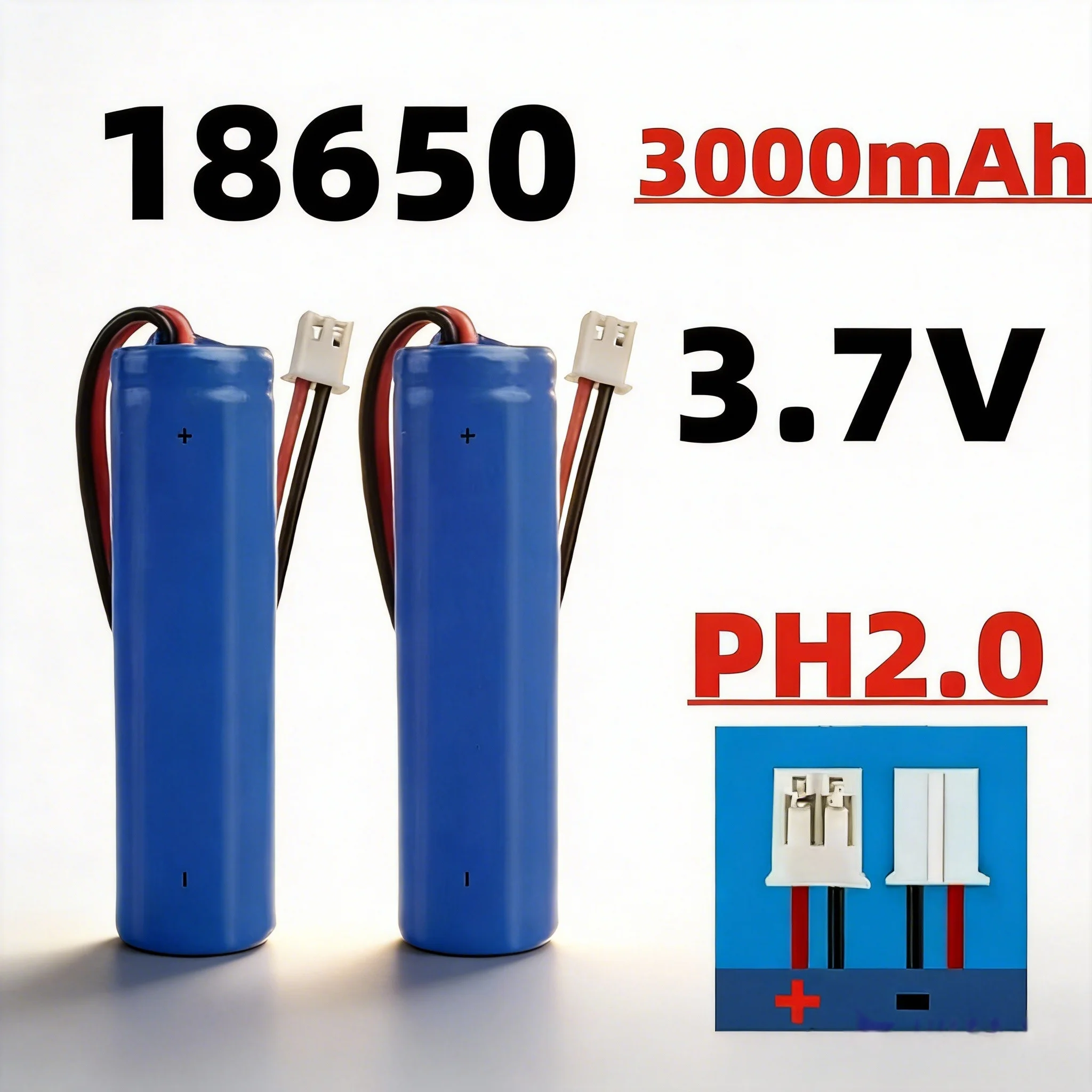 

Аккумулятор литий-ионный PH2.0 18650, 3.7В, 3000мАч, с платой защиты (PCB), 4.2В, перезаряжаемый, для колонок, радиоприемников, фар, источников питания