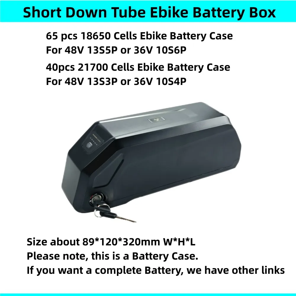 

New Short Down Tube Dolphin Battery Case 65 pcs 18650 cells E-bike Battery Box Solution 52v 48v 36v Li-ion Battery Box