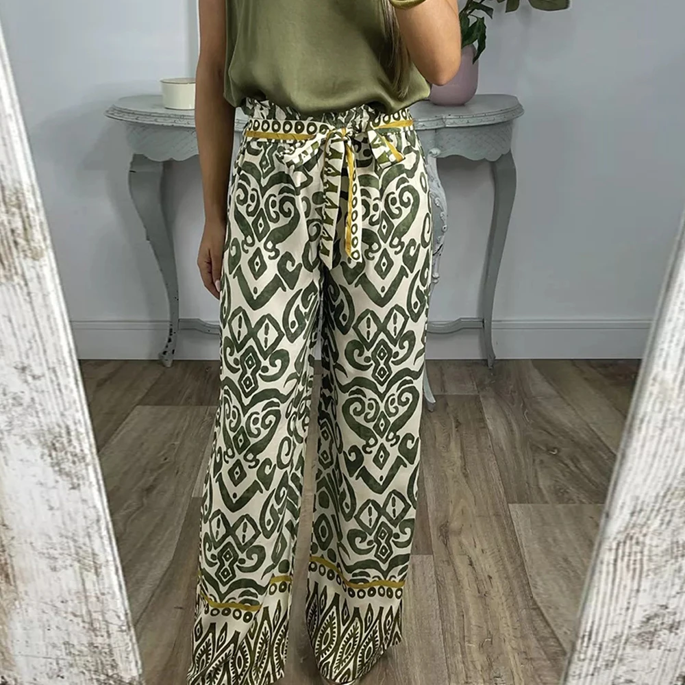 

Mia Muse Pants Summer Casual Retro Vintage Graphic Printing Natural Waist Full Length Straight Daily Pants For Women