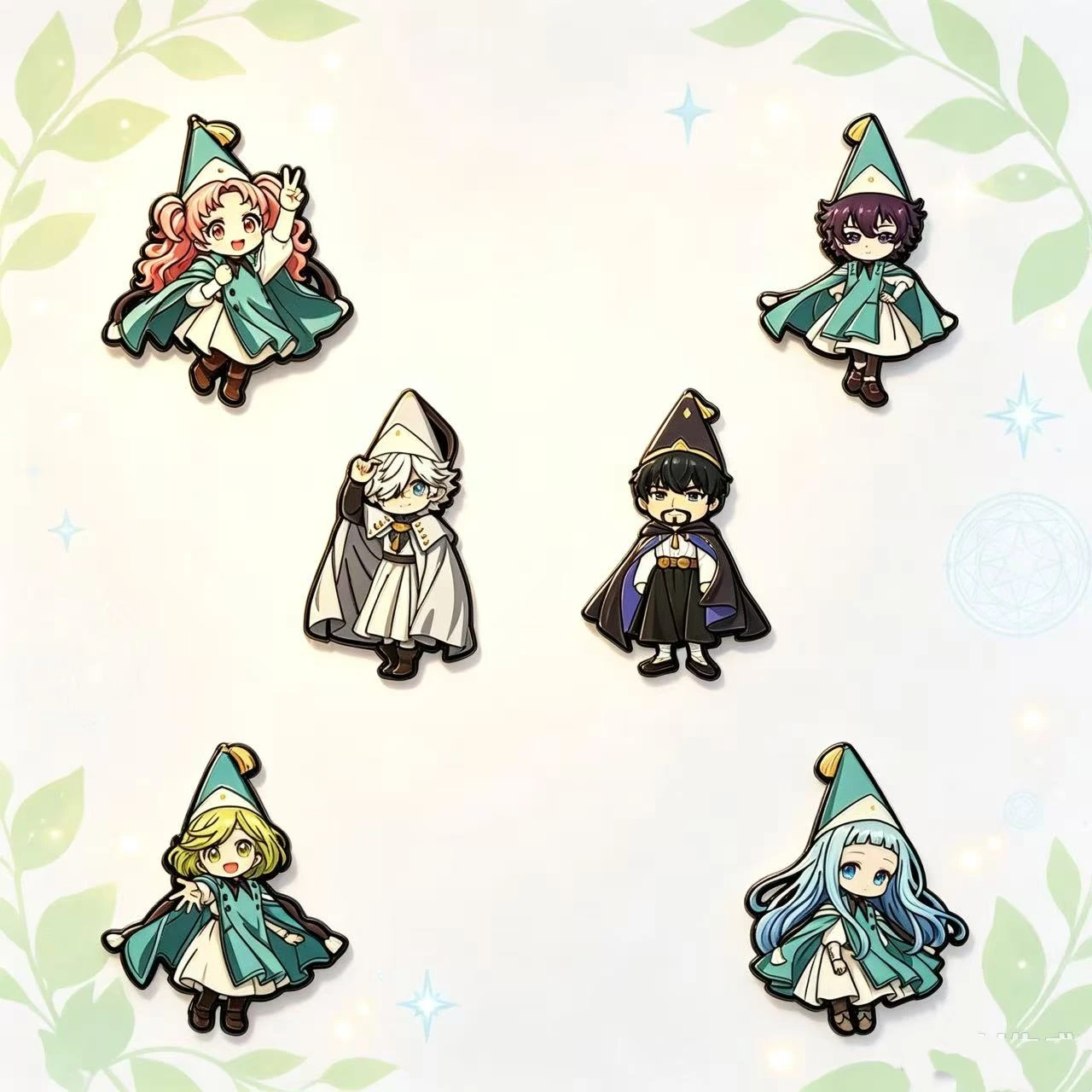 6Pcs Chibi Wizard Anime Character Enamel Pins, Cute Mage Brooches for Backpack Jacket Decor Gift