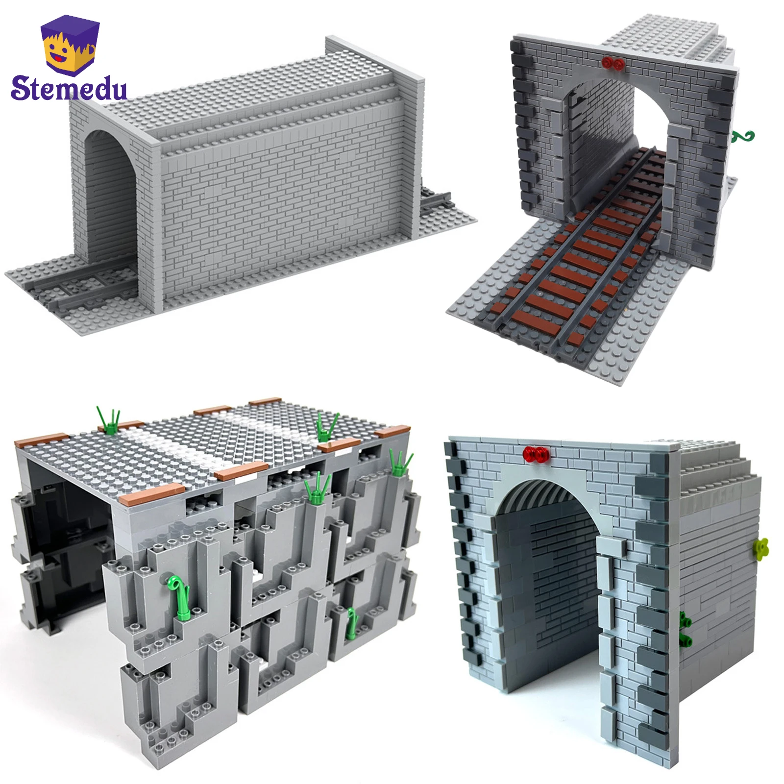 MOC Train Track Building Block Cave Tunnel City Scene Simulation Train Transportation Railway Brick Assembly Toys Gift for Kids