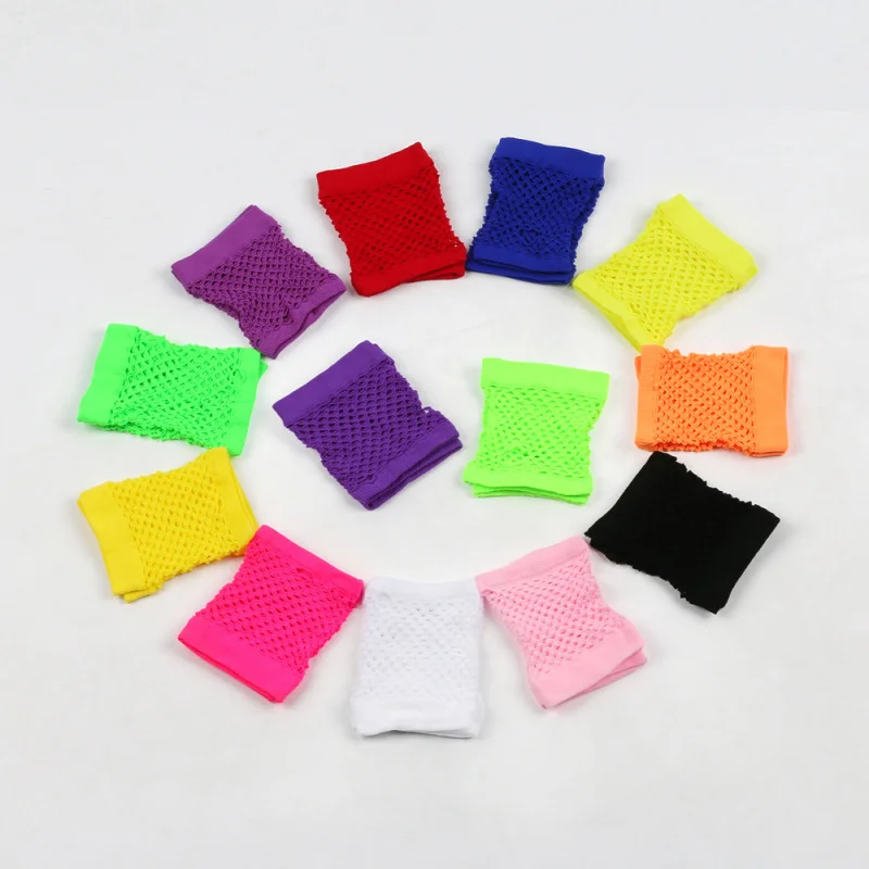 Wholesale 12pcs Set Short Fishnet Pink White Sexy Stretch Punk Gloves European American Hollow Mesh Glove Club Working Sleeve