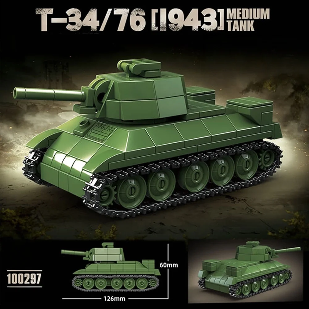 Char moyen T34/76, série de modèles classiques, grand modèle de char, briques MOC, jouets, diorama DIY, ensemble de blocs de construction, cadeau d'anniversaire