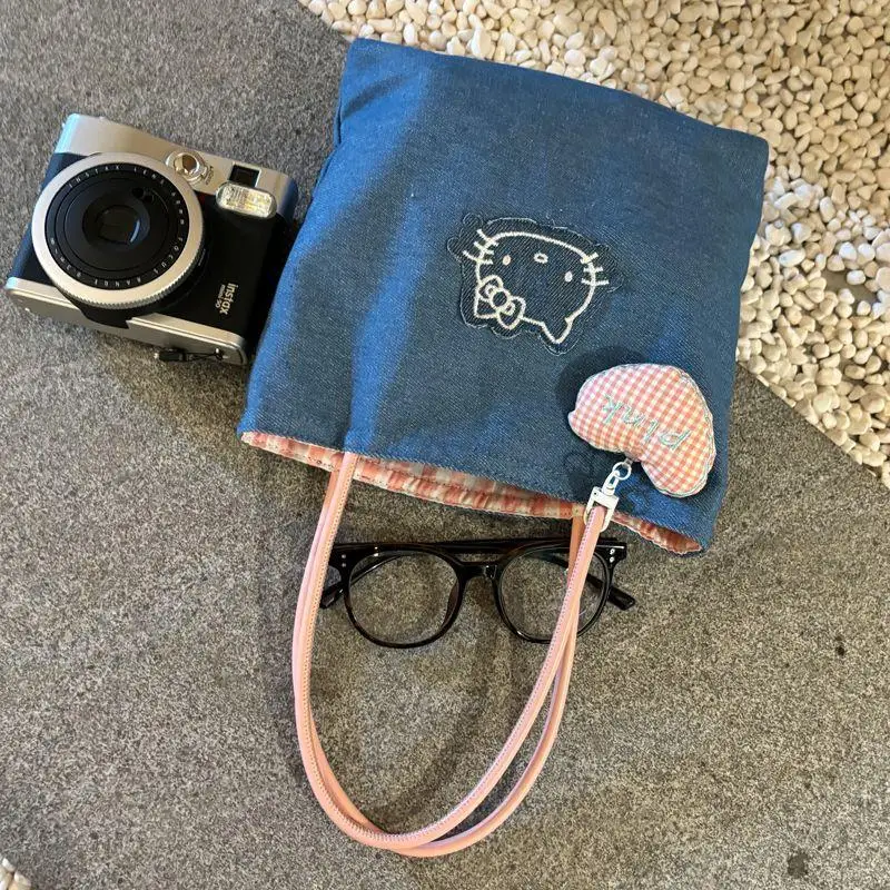 Kawaii Sanrio Hello Kitty Cowboy Handbag Cute Cartoon Versatile Portable Storage Shoulder Bag Girls Birthday Creative Gifts