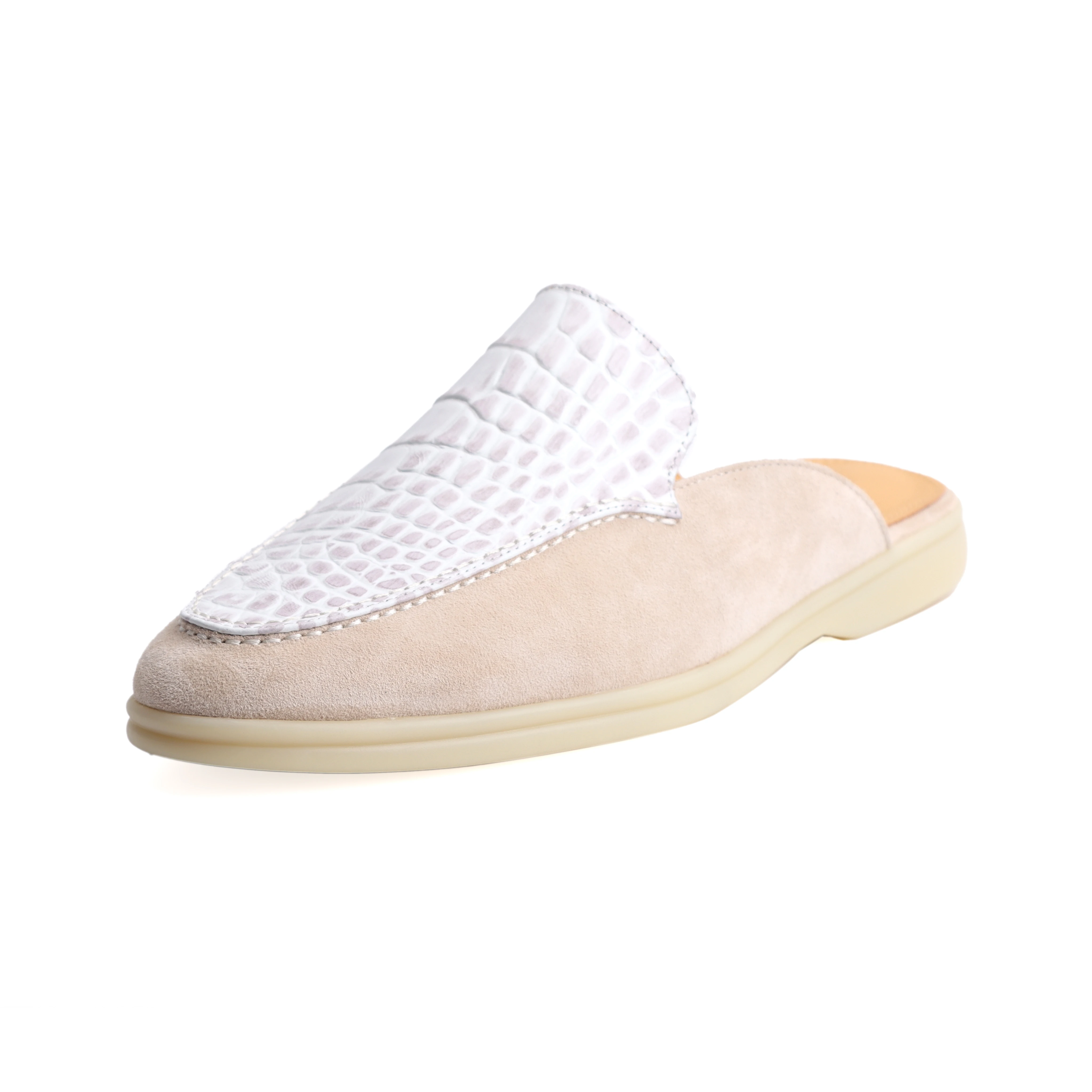 Men's Suede Backless Mule Loafers with Croc Embossed Leather, Old Money Style Slip-On Casual Luxury Shoes for Resort & Travel