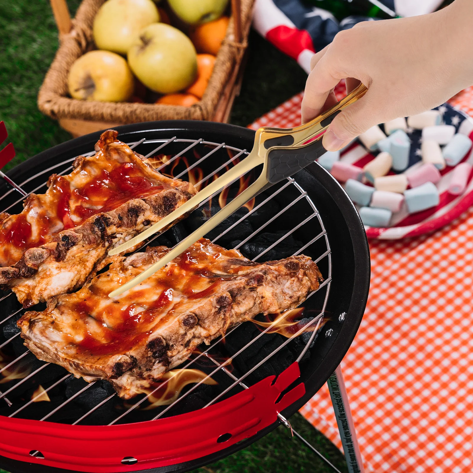 

1PC Outdoor Camping BBQ Stainless Steel Tongs Heatresistant Nonslip Grip Lightweight Portable Cooking Tool Steak Frying Food