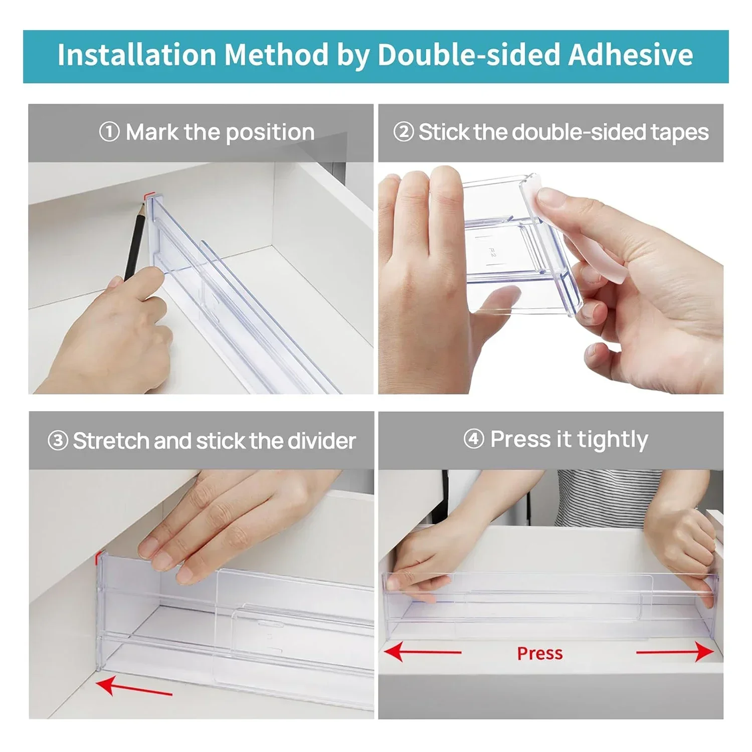 1/2/4/8Pcs Transparent Drawer Dividers Adjustable Expandable Drawer Dividers for Clothing Utensils Cosmetics Office Storage