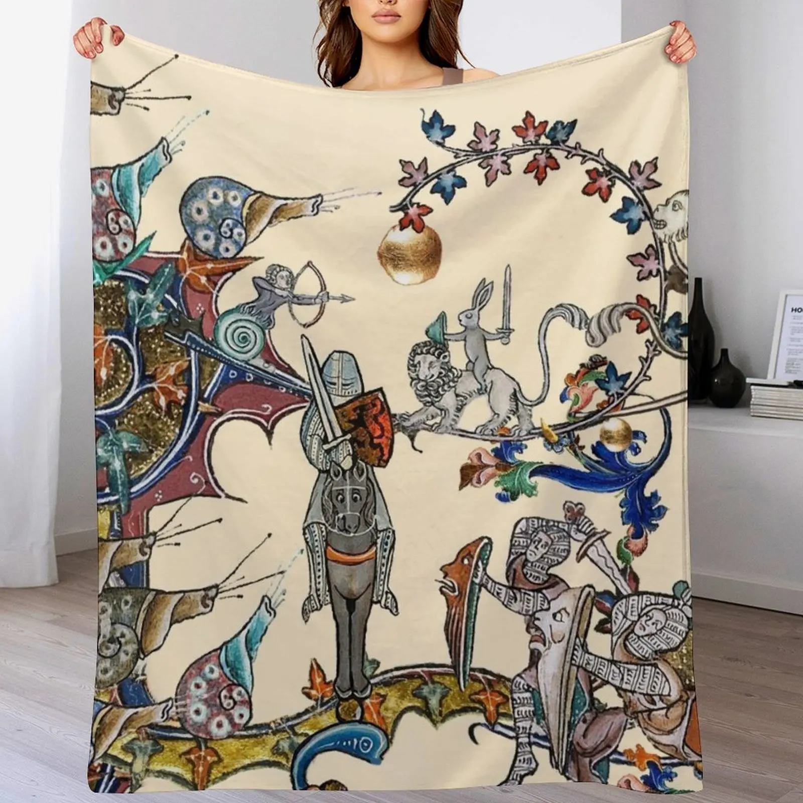 WEIRD MEDIEVAL BESTIARY WAR, KNIGHTS AND KILLER RABBITS FIGHTING WITH GIANT SNAILS Throw Blanket Multi-Purpose Shaggy Blankets