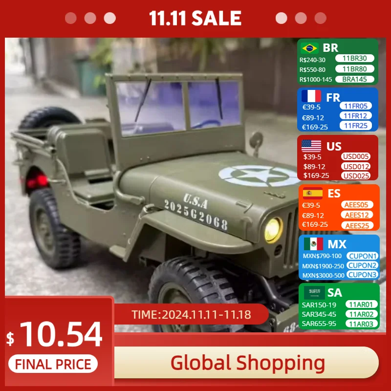 JJRC C8815 Vehicle Car Rc 1941 JEEP WILLYS 2.4g 4wd RTR Crawler Climbing Scale Military Truck Offroad Adult Toy Gift for Kids