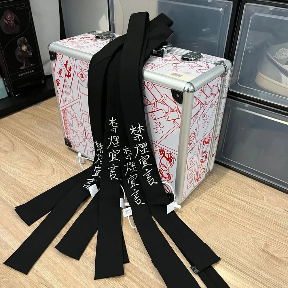 Y2k Dark Style Square Wool Tie Four-Character Chinese Idiom Embroidery Harajuku Style All-Match Tie Clothing Accessories Unisex