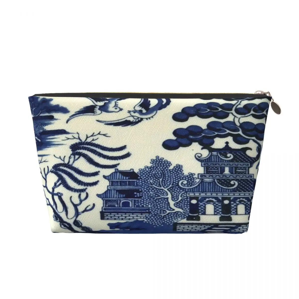 Custom Antique Willow Ware Oriental Toile Travel Cosmetic Bag Women Blue Delft Chinoiserie Pagoda Lady Beauty Storage Dopp Kit