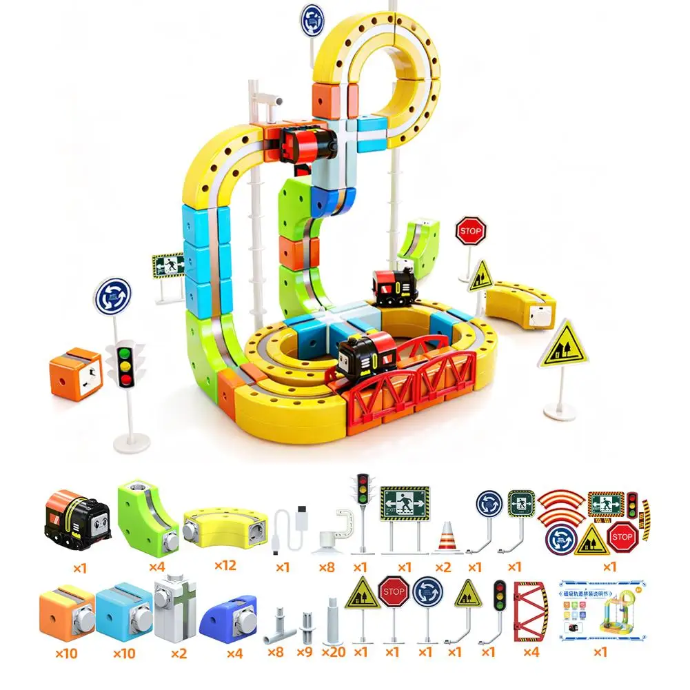 51/81/123PCS Magische Track Train USB Oplaadbare 3D Bouwsporen Cube Rails STEM Educatief Speelgoed Kerst verjaardagscadeau