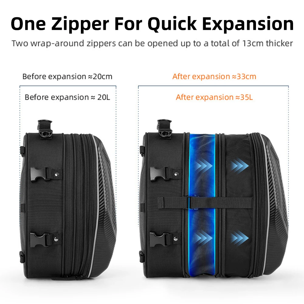 Motorcycle Back Seat Bag Waterproof Helmet Bag Carbon Fiber Texture Hard Shell Travel Storage Luggage Rider Backpack & Raincover