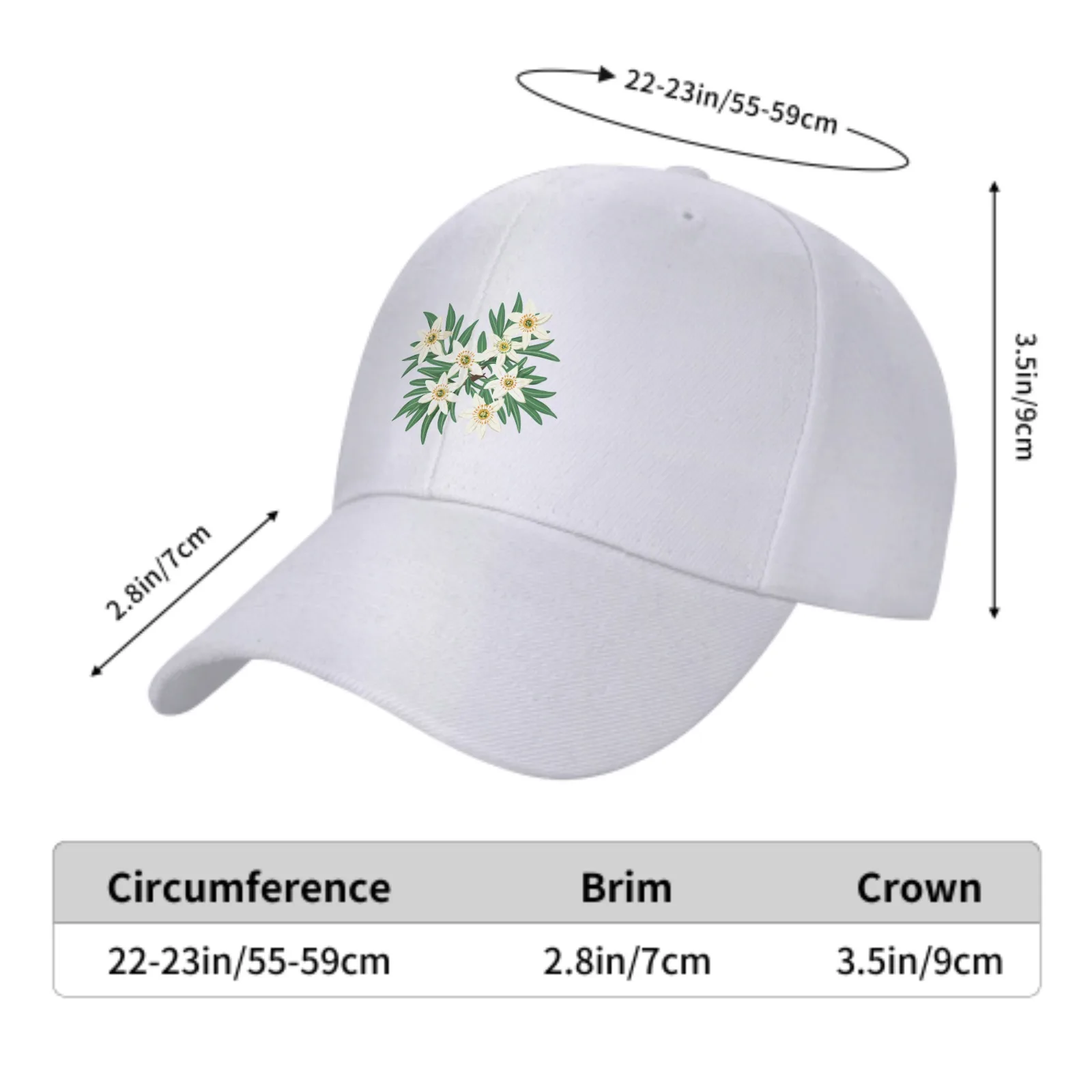 Sombrero de camionero clásico para hombre y mujer, gorra de béisbol con flor blanca, ajustable, lisa, sin construcción