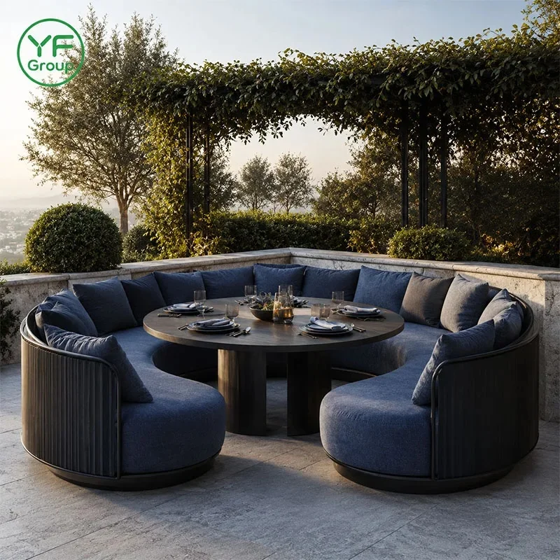 Direct Factory Sale Modern Table Chair Set with Fabric Wood Curved Round Booth Seating Restaurant Furniture for Hotel