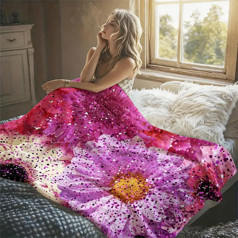 Speckled Purple Daisies Flannel Blanket Warm Soft Halloween Christmas Decorative Couch Warm Cozy All-Season Gift