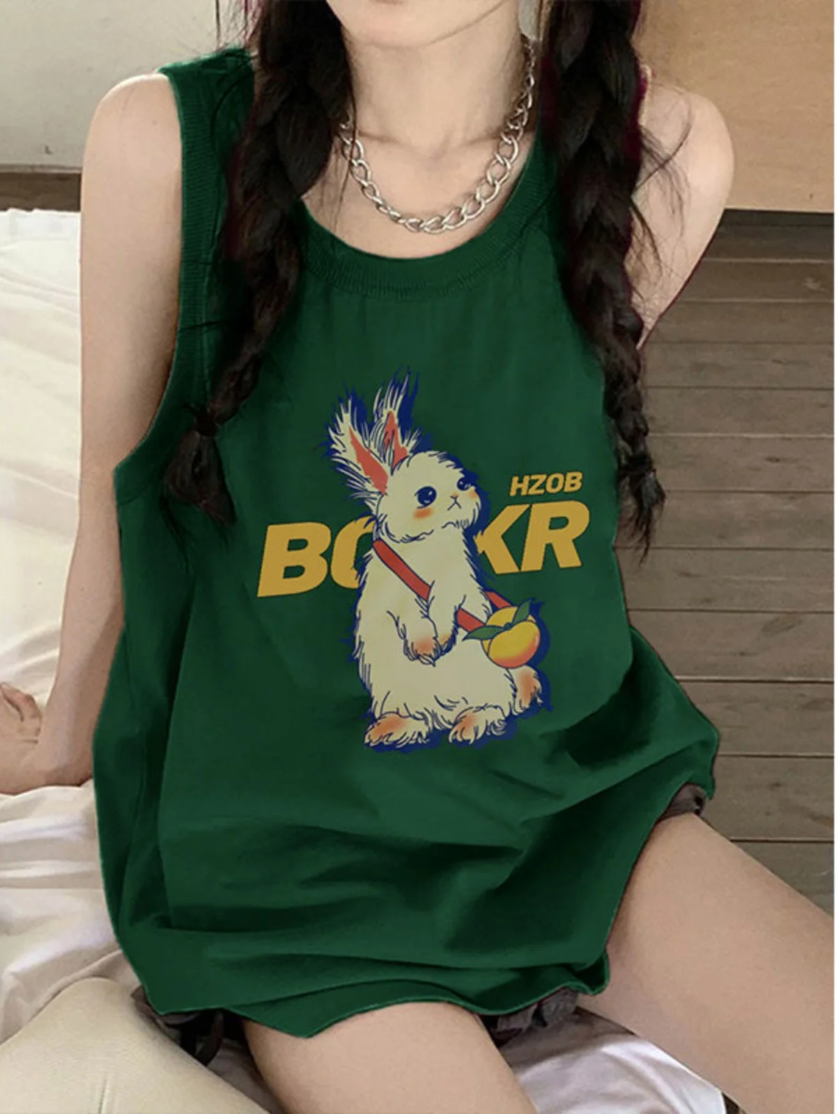 デザインセンセーションニッチダークグリーンベスト女性の夏の新しい純綿Tシャツオーバーサイズノースリーブカップルトップ 1