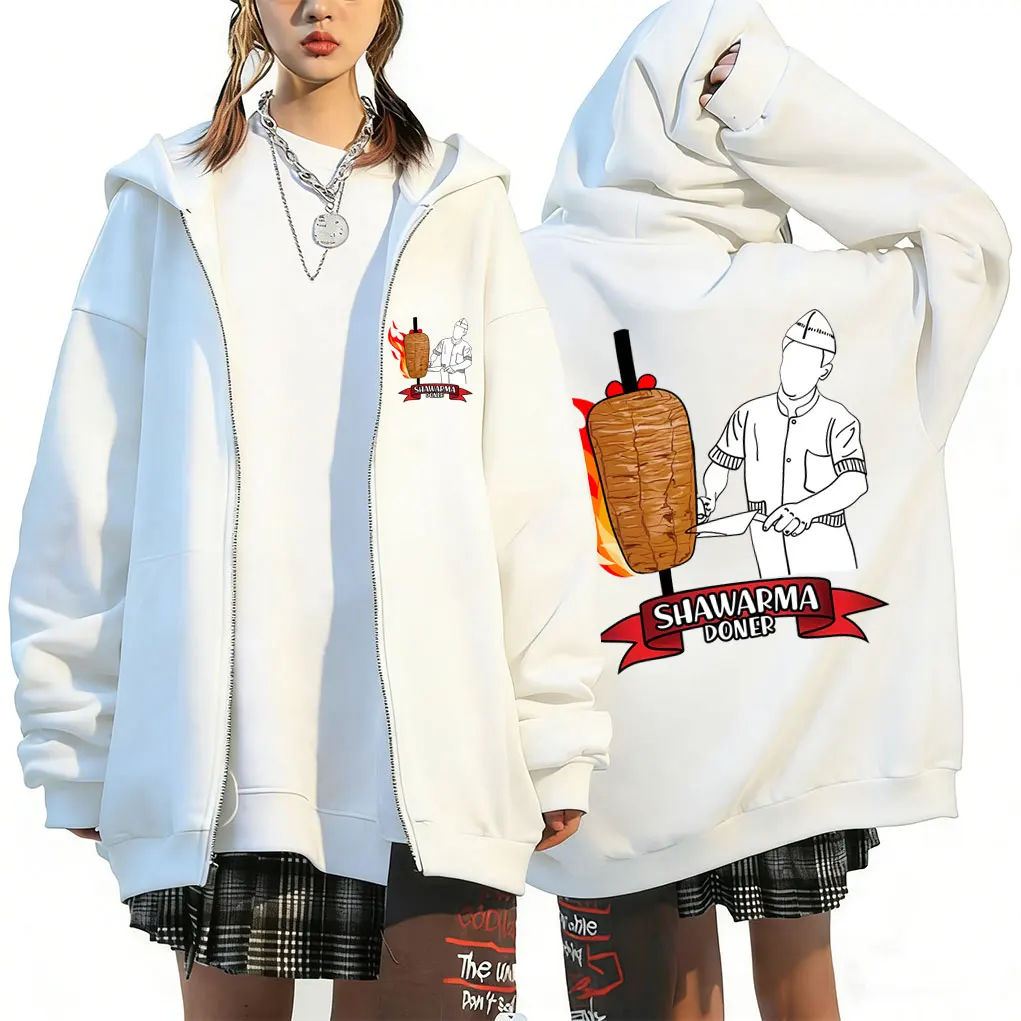 

Shawarma Doner Funny Zipper Hoodie Doner Kebab Men Fleece Oversized Zip Up Jacket Casual Harajuku Oversized Unisex Streetwear