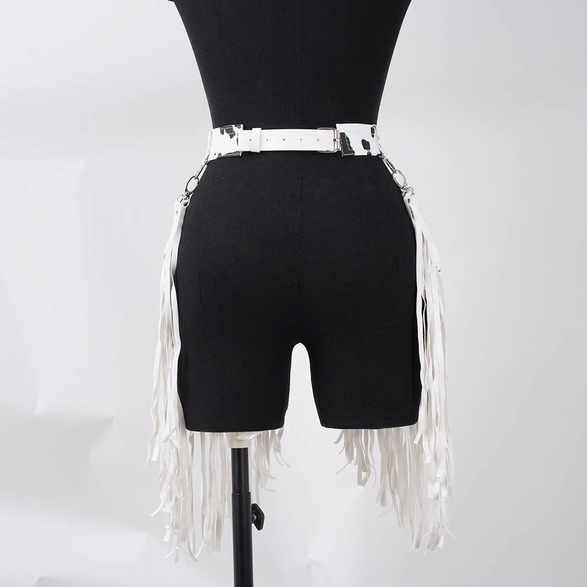 Women Sexy Harness Belt Denim printed white Tassels Short Leather Skirt PuLeather Punk Gothic Cowboy Girl Wild Holiday Attire