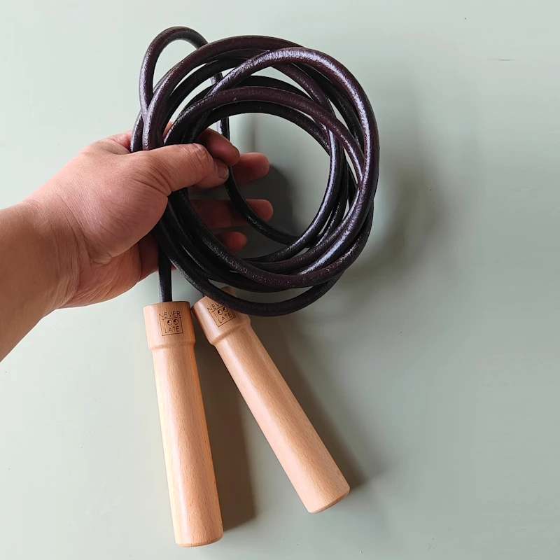 NEVERTOOLATE BIG HANDLE HEAVY ROPE JUMP ROPE Build in ball bearing wood handle leather 3m 8mm 305g  jump skipping rope