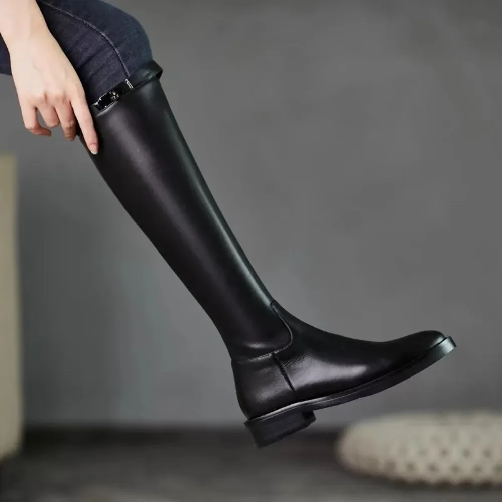 Large Size Warm New In Women\'s Long Boots Black Waterproof Work Winter 2025 Novelty Spring Autumn Ladies Knee High Shaft Shoes