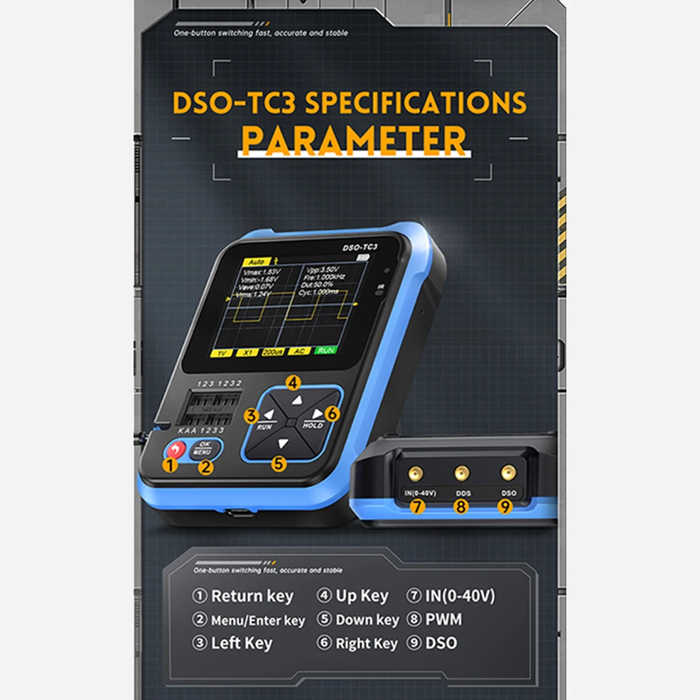 For FNIRSI DSO-TC3 Handheld Digital Oscilloscope Transistor Tester Signal Source 3 In 1 Multifunctional Electronic Tester