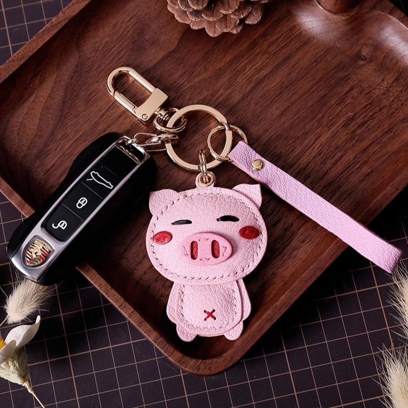 

Sleepy Pig Pendant, French Sheepskin Bag Pendant Phone Pendant Bag, Pure Handmade Genuine Leather Keychain.